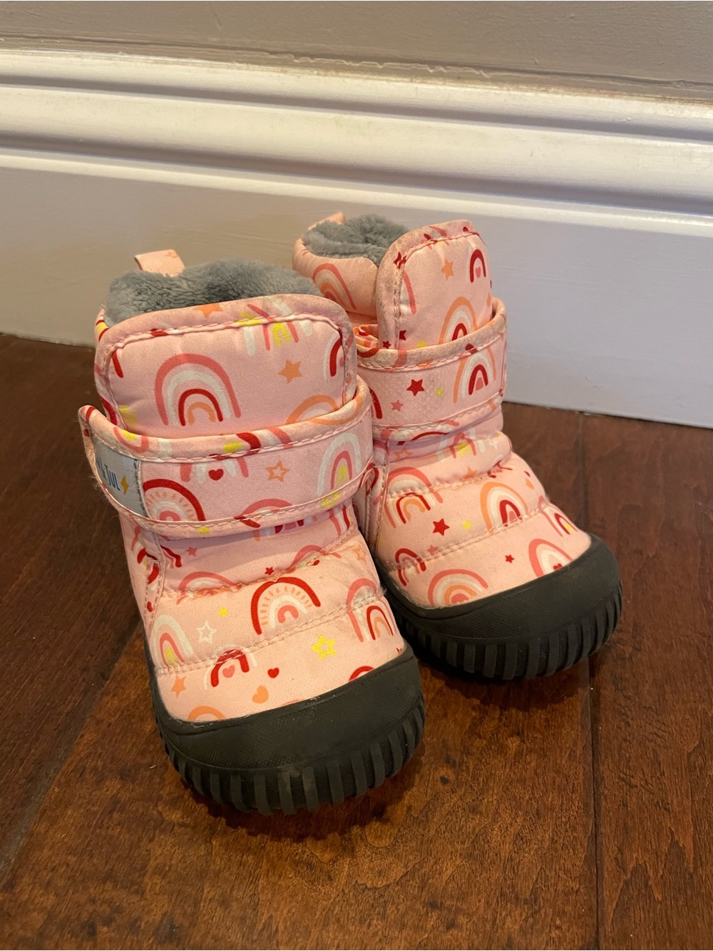 Jan & Jul Toddler Pink Rainbow Snow Boots with Velcro Closure